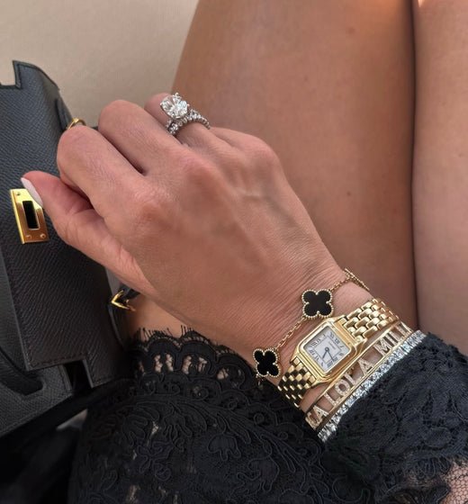 Clover Bracelet Black Stone Gold-Tone Charm Bracelet