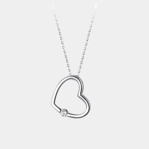 Love Heart Necklace Hallow Pendant With Zircon Crystal In S925 Sterling Silver